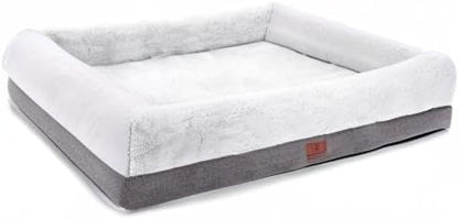 Orthopedic Dog Bed for Extra Large Dogs, Bolster Sides Dogs Sofa Bed with Removable Washable Cover & Non-Skid Bottom, Soft Pet Bed with Egg Foam Dog Couch for Sleeping, 46 X 30 Inch, Gray