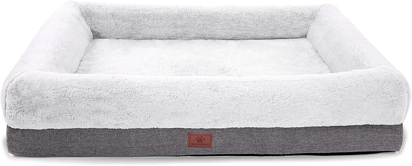 Orthopedic Dog Bed for Extra Large Dogs, Bolster Sides Dogs Sofa Bed with Removable Washable Cover & Non-Skid Bottom, Soft Pet Bed with Egg Foam Dog Couch for Sleeping, 46 X 30 Inch, Gray