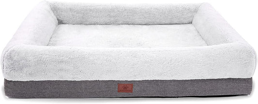 Orthopedic Dog Bed for Extra Large Dogs, Bolster Sides Dogs Sofa Bed with Removable Washable Cover & Non-Skid Bottom, Soft Pet Bed with Egg Foam Dog Couch for Sleeping, 46 X 30 Inch, Gray