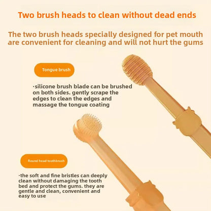 2Pcs Silicone Pet Toothbrush Soft Dog Cat Oral Care Tongue Scraper Massage Multi-Angle Cleaning Brush for Pets