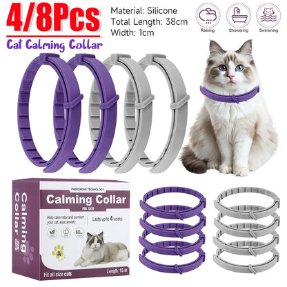 Pet Calming Collar for Cats Dogs Adjustable Anxiety Pheromone Reducing Pet Collar Lasting Natural Calm Relax Soothing Collars
