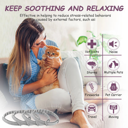 Pet Calming Collar for Cats Dogs Adjustable Anxiety Pheromone Reducing Pet Collar Lasting Natural Calm Relax Soothing Collars